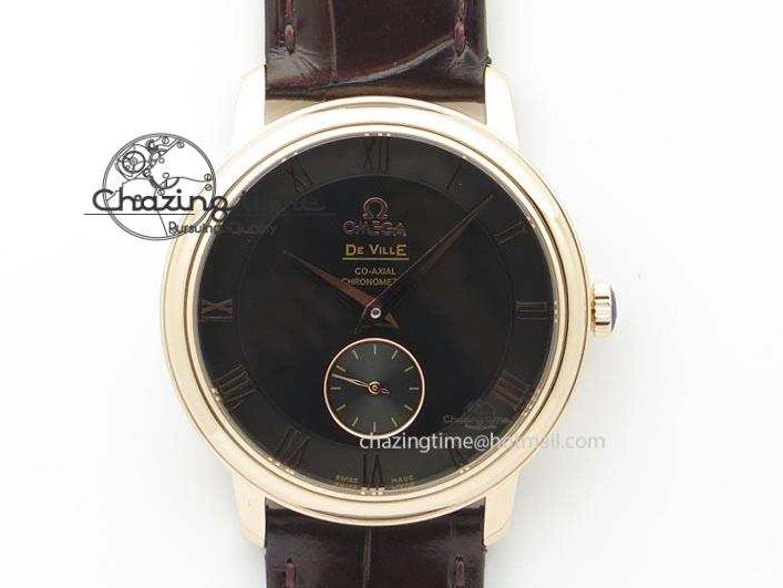 0422 TimelessDesign De Ville MK 1:1 Best Edition RG Black Dial On Black Leather Asian Seagull T1701 (Sec@6) 8236